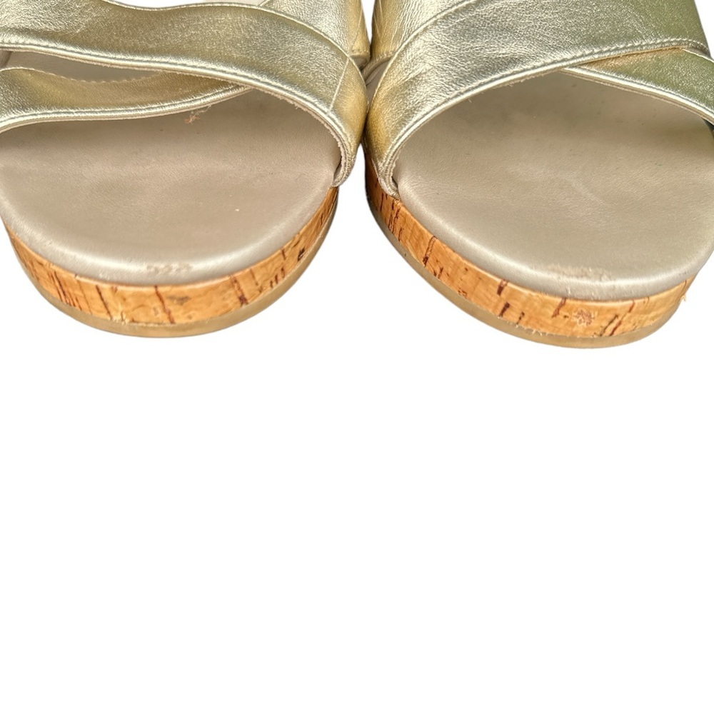COLE HAAN METALLIC GOLDTONE WEDGE STRAPPY PLATFORM SHOES 9 - Picture 11 of 13